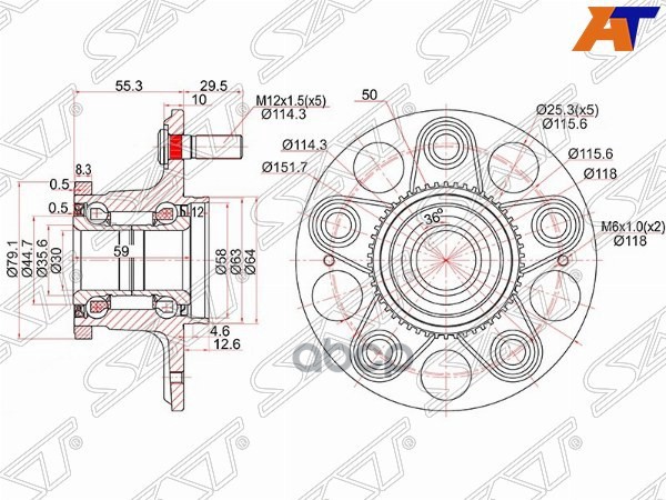 Ступичный узел задн. HONDA STREAM RN#/INTEGRA DC5/CIVIC EU3 00-06 2WD (диск) Sat арт. ST-42200-S87-C51