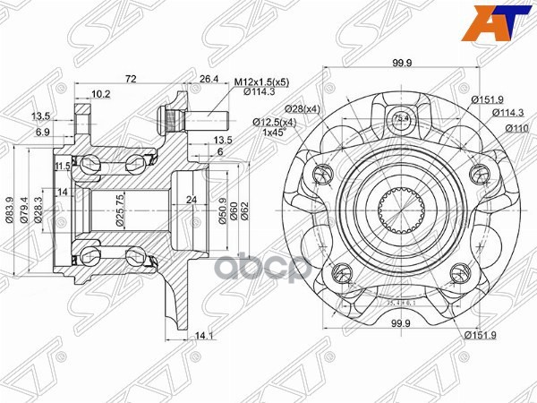 Ступичный узел Lexus RX 03-09 / Toyota Harrier 03-13 (Справа=Слева/ Сзади/ 4WD) Sat арт. ST-42410-48041