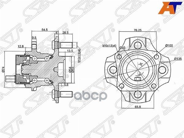 Ступичный узел Toyota Corolla (E120) 00-07 / Corolla Fielder 00-12 (Справа=Слева/ Сзади/ 2WD) Sat арт. ST-42450-12051