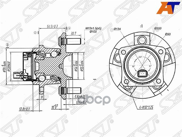 Ступичный узел Toyota Allion (T240) 01-07 / Avensis 00-08 (ABS/ Справа=Слева/ Сзади) Sat арт. ST-42450-63011
