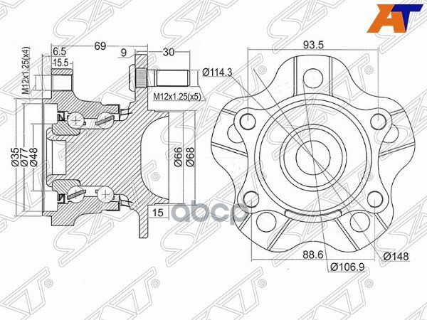 Ступичный узел Nissan Teana 03-08 / Altima 01-06 (Справа=Слева/ Сзади) Sat арт. ST-43202-CN000