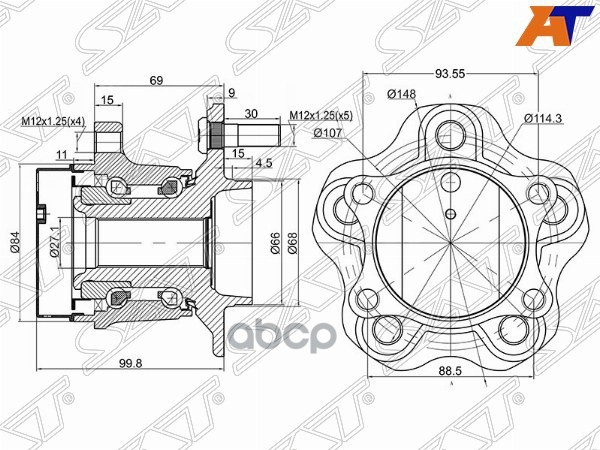 Ступичный узел задн. NISSAN QASHQAI 06-/X-TRAIL 07- 2WD Sat арт. ST-43202-JG000