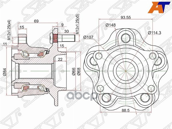 Ступичный узел задн. NISSAN QASHQAI 06-/X-TRAIL 07- 4WD Sat арт. ST-43202-JG200