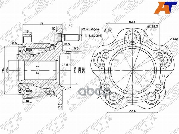 Ступичный узел Infiniti EX35 07-13 / G37 09-14 (Справа=Слева/ Сзади) Sat арт. ST-43202-JK00A