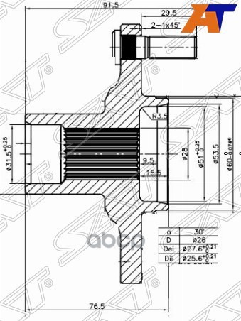 Ступица Toyota Camry (XV10,XV20,XV30,XV40) 90-11 / Harrier 97-03 Sat арт. ST-43502-32070