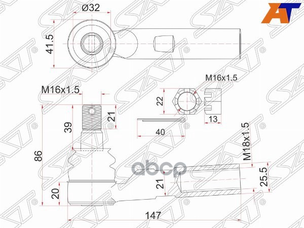 Наконечник рулевой TOYOTA DYNA 150 01- Sat арт. ST-45046-29405