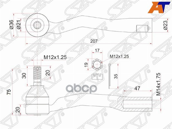 Наконечник рулевой TOYOTA AVENSIS 00- LH Sat арт. ST-45047-29125