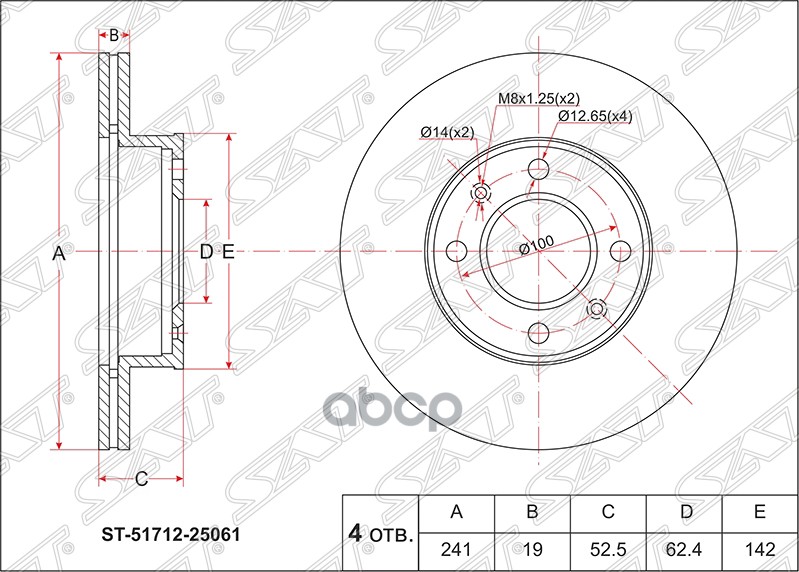 Диск тормозной (Перед) Hyundai Accent 99-12 / Verna 00-06 Sat арт. ST-51712-25061