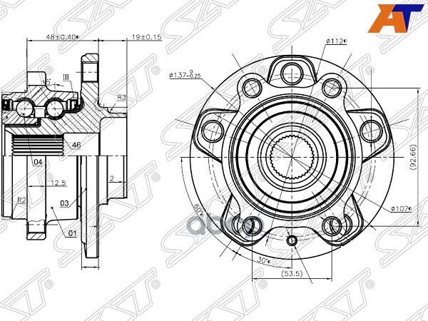 Ступичный узел Audi Q3 11-14 / Volkswagen Tiguan 06-11 (Справа=Слева/ Спереди=сзади) Sat арт. ST-5K0498621