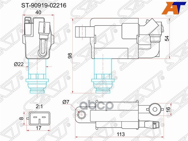 Катушка зажигания TOYOTA 1JZ#/2JZGE JZX10# 96-00/1JZ# JZX11# 00-/2JZGE JCE1# 01-/1JZGE/2JZGE JCG1# 9 Sat арт. ST-90919-02216