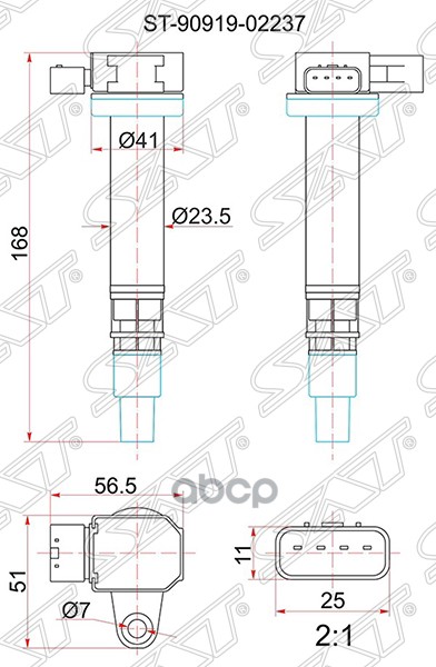 Катушка зажигания TOYOTA 3RZ# RZN18#/21#/RZJ12#/RCH#/LY230/280/RZU28#/3##/400 Sat арт. ST-90919-02237