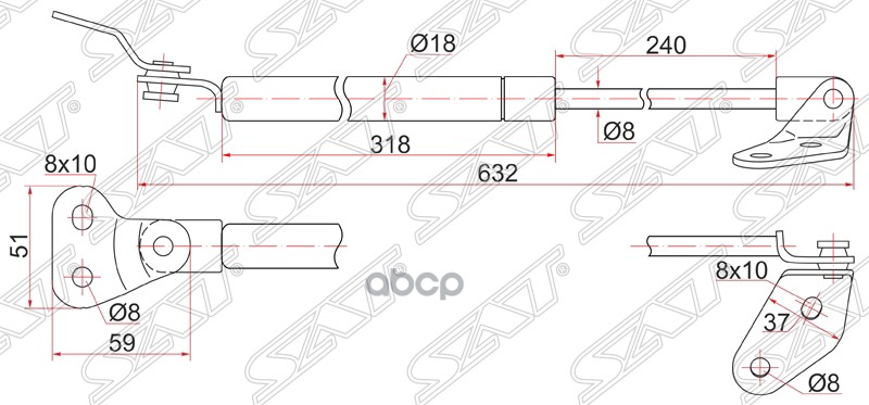 Амортизатор крышки багажника Mazda Demio 96-02 (Слева) Sat арт. ST-D202-63-620A