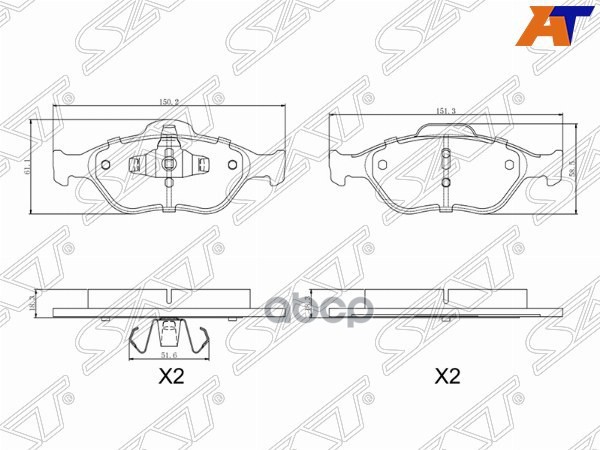 Колодки тормозные (Спереди) Ford Fiesta 95-02 / Fusion 02-12 Sat арт. ST-D3Y0-33-28ZA