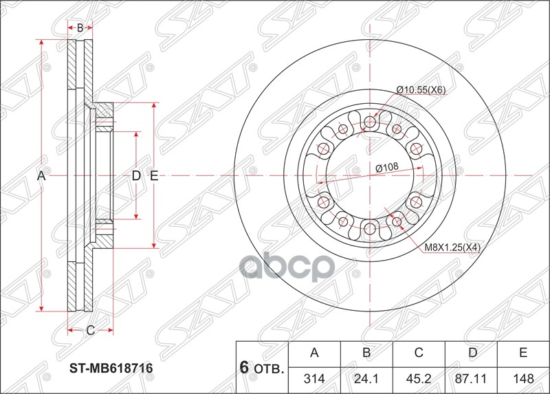 Диск тормозной (Перед) Mitsubishi Delica 89-99 / L200 96-06 Sat арт. ST-MB618716