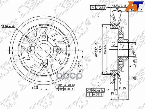 Шкив коленвала MITSUBISHI PAJERO 4D56 (один ручеек) 90- Sat арт. ST-MD160546