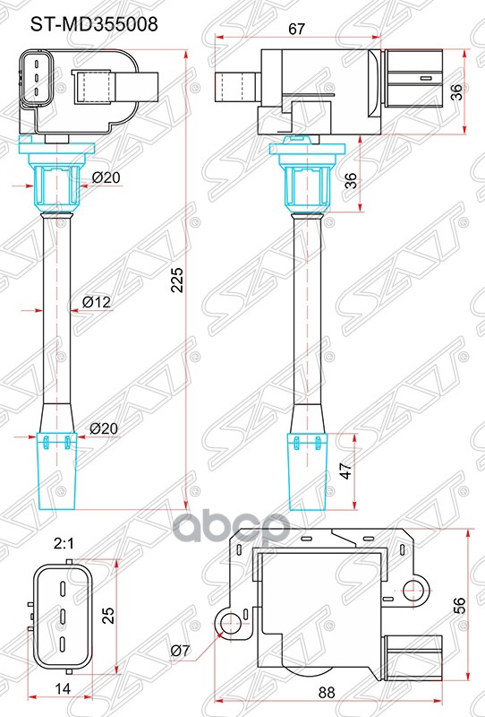 Катушка зажигания Mitsubishi Chariot 83-91 / Chariot Grandis 97-03 4G64 Sat арт. ST-MD355008
