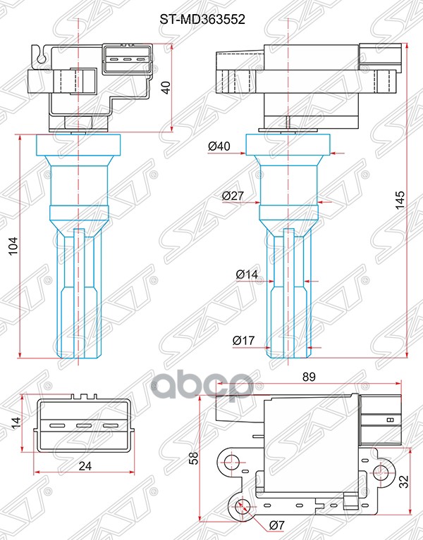 Катушка зажигания Mitsubishi Lancer 02-10 / Outlander 02-09 4G63 Sat арт. ST-MD363552