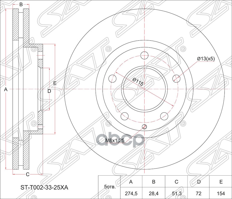 Диск тормозной (Перед) Mazda MPV 99-06 Sat арт. ST-T002-33-25XA