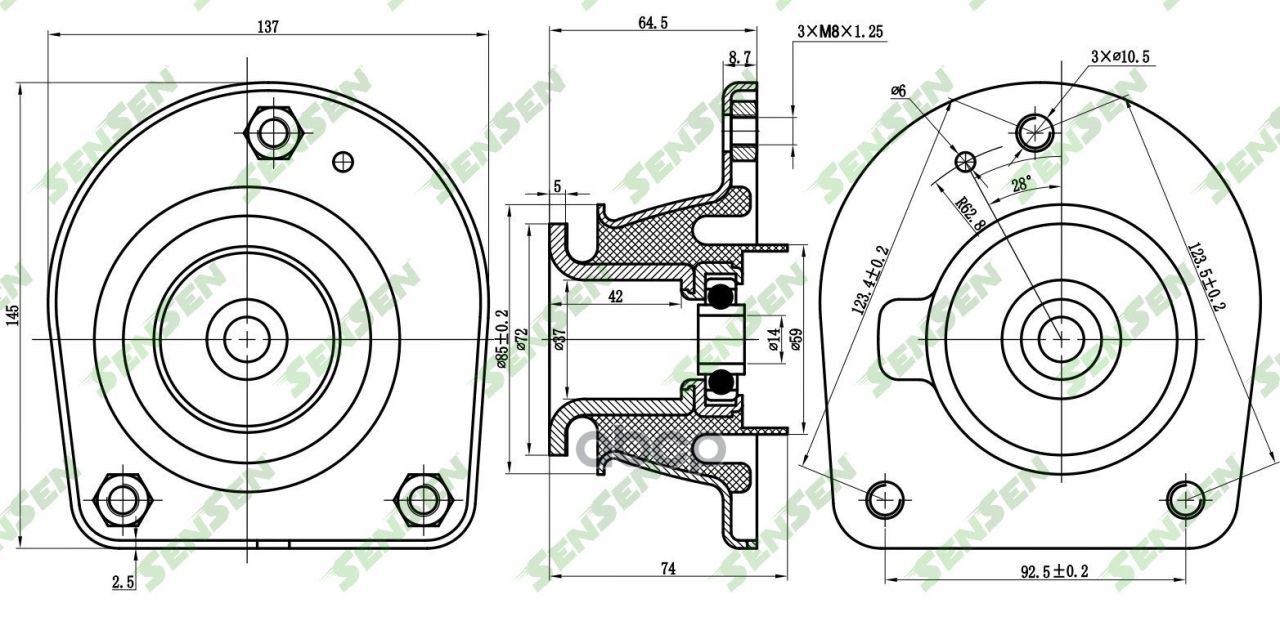 Опора переднего амортизатора R Fiat Doblo/Palio 96 SENSEN M61215 Sensen арт. M61215