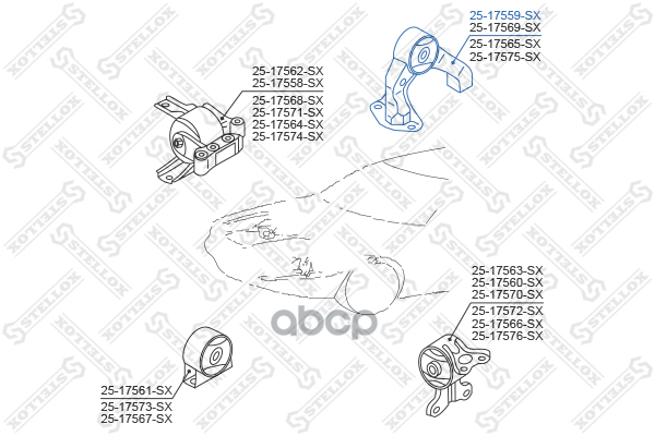 Подушка двигателя задняя Mitsubishi Lancer CY2A/CY3A/CY4A -2007 Stellox арт. 2517559SX