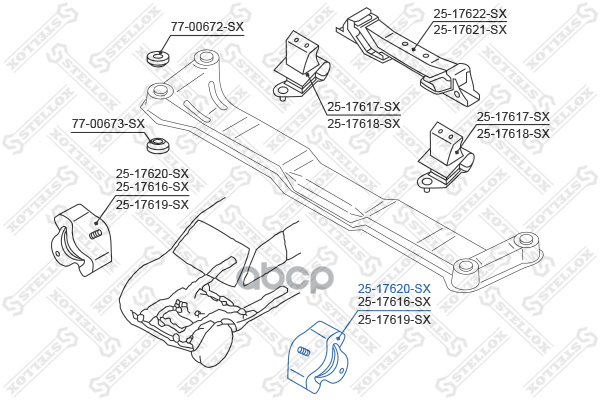 подушка двигателя передняя Mitsubishi Pajero III MONTERO V65W/V75W 2517620SX Stellox арт. 2517620SX