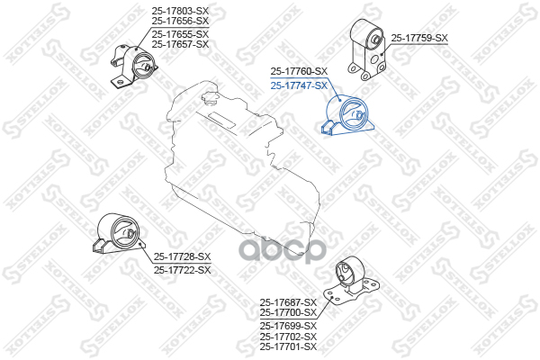 подушка двигателя задняя Nissan Primera P12 20012007 2517747SX Stellox арт. 2517747SX