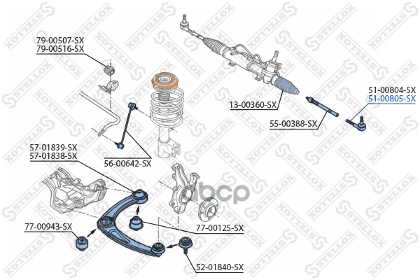Наконечник рулевой правый Peugeot 308/3008/5008 all 07>/Citroen Be Stellox арт. 5100805SX