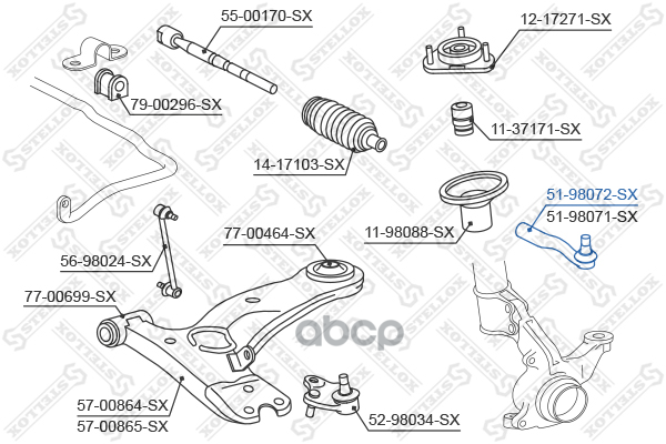 Наконечник рулевой левый Toyota Corolla Verso CDE120 01> Stellox арт. 5198072SX
