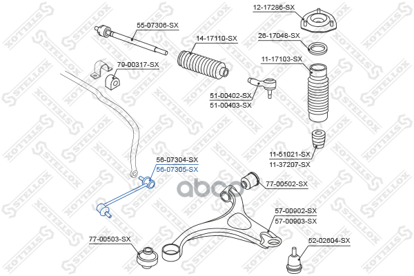 Тяга стабилизатора переднего правая Hyundai Santa Fe all 05> Stellox арт. 5607305SX