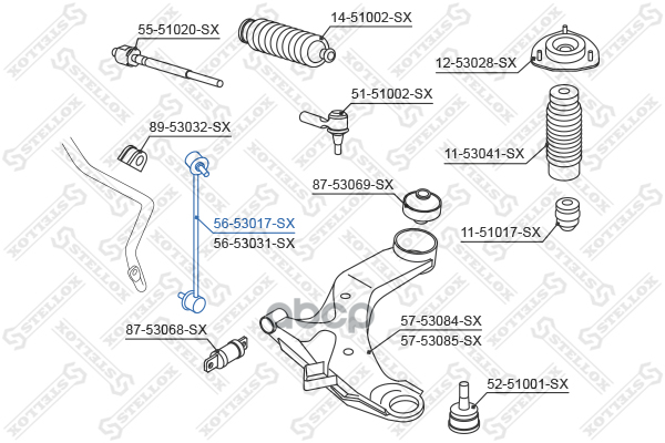 Тяга стабилизатора переднего левая KIA Cerato 04> Stellox арт. 5653017SX