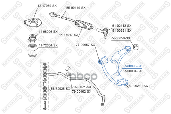 Рычаг нижний левый Mitsubishi Lancer CS5A/CS5W/CS2A 00> Stellox арт. 5700095SX