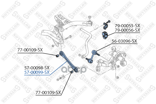 Рычаг задний нижний правый Audi A3, VW Golf V/Passat B6/Touran 03> Stellox арт. 5700099SX