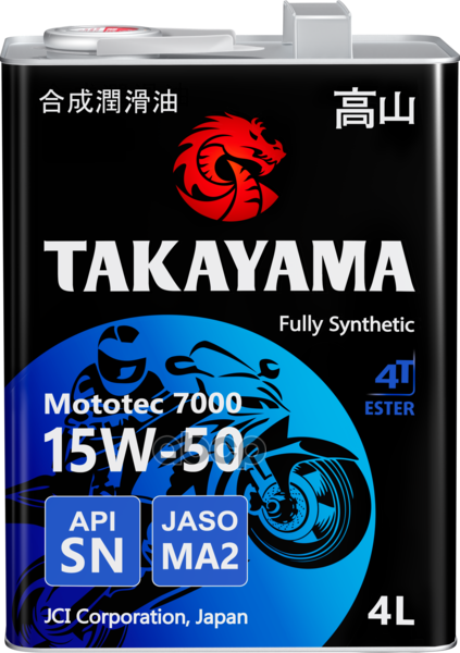 Масло моторное синтетическое Mototec 7000 4T 15W50 SN, MA2 4л TAKAYAMA арт. 605612