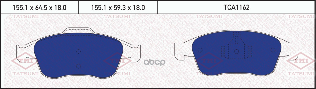Колодки тормозные дисковые передние RENAULT Fluence/Grand Scenic/Megane/Scenic 10-RENAULT Duster 10- TCA1162 TATSUMI арт. TCA...
