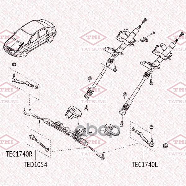 Тяга рулевая L/R RENAULT Logan/Sandero 04-LADA Largus 12- TED1054 TATSUMI арт. TED1054