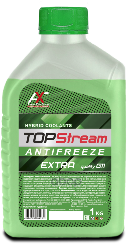 Антифриз TOPStream EXTRA GREEN (зелёный) G11 1 л TOPStream арт. atseg00001