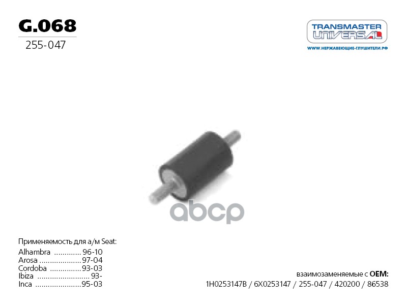 Подушка Подвески Глушителя TRANSMASTER UNIVERSAL арт. G068
