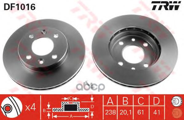 Диск тормозной передний TRW DF1016 TRW арт. DF1016