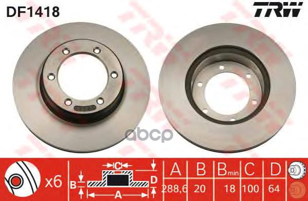 Диск Тормозной Передний Toyota Hilux Ii Df1418 TRW арт. DF1418