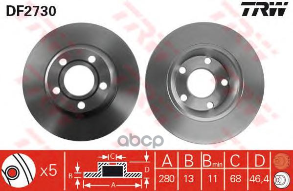Диск Тормозной Передний Audi A4(B5) 95-01 /D=280Mm Trw Df2730 TRW арт. DF2730