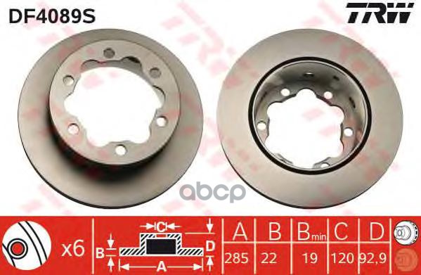 Диск тормозной задний MERCEDES SPRINTER (903, 904) (285мм) -12/99 DF4089S TRW арт. DF4089S