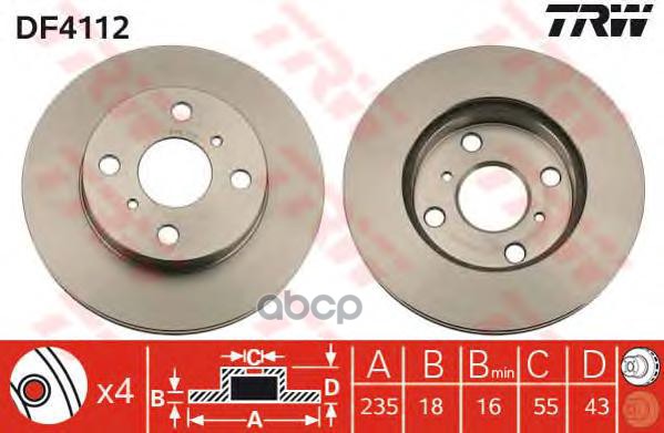 Диск тормозной передний TOYOTA Echo/Yaris TRW DF4112 TRW арт. DF4112