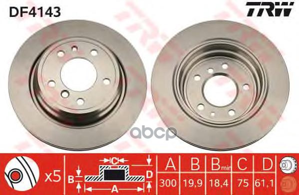 Диск тормозной задний BMW M5(E34) 88-95 /Vent D=300mm TRW DF4143 TRW арт. DF4143