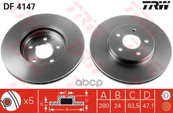 Диск тормозной передний FORD MONDEO III, JAGUAR X-TYPE (CF1) DF4147 TRW арт. DF4147