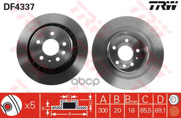 Диск Тормозной Задн Saab: 9-5 98-, 9-5 Универсал 98- TRW арт. DF4337