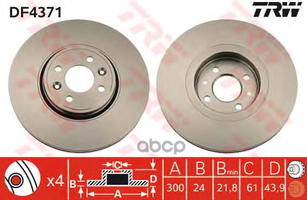 Диск тормозной передний RENAULT Scenic II 03-08 /Vent.D=300mm TRW DF4371 TRW арт. DF4371