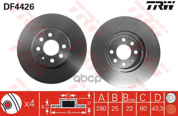 Диск тормозной передний OPEL ASTRA H, MERIVA DF4426 TRW арт. DF4426