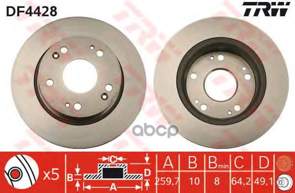Диск тормозной задний HONDA ACCORD 2.0/2.4L 03-> TRW DF4428 TRW арт. DF4428