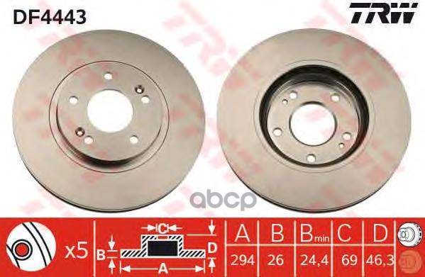 Диск тормозной передний HYUNDAI Santa Fe I TRW DF4443 TRW арт. DF4443
