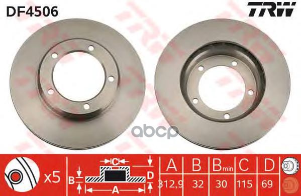 Диск тормозной передний TOYOTA LAND CRUISER 100, LEXUS LX470 (UZJ100) DF4506 TRW арт. DF4506